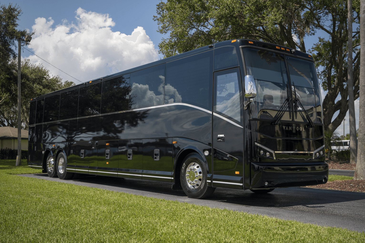 Charter bus San Francisco — Bobby's Charters 56-passenger motorcoach on a Bay Area highway at golden hour