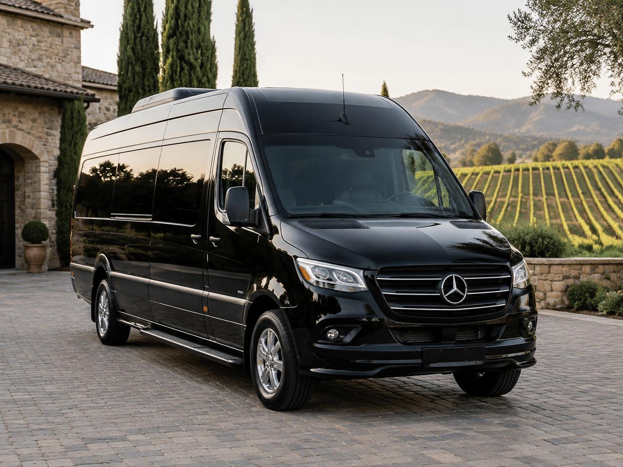 Black 14-passenger Mercedes Sprinter executive shuttle van